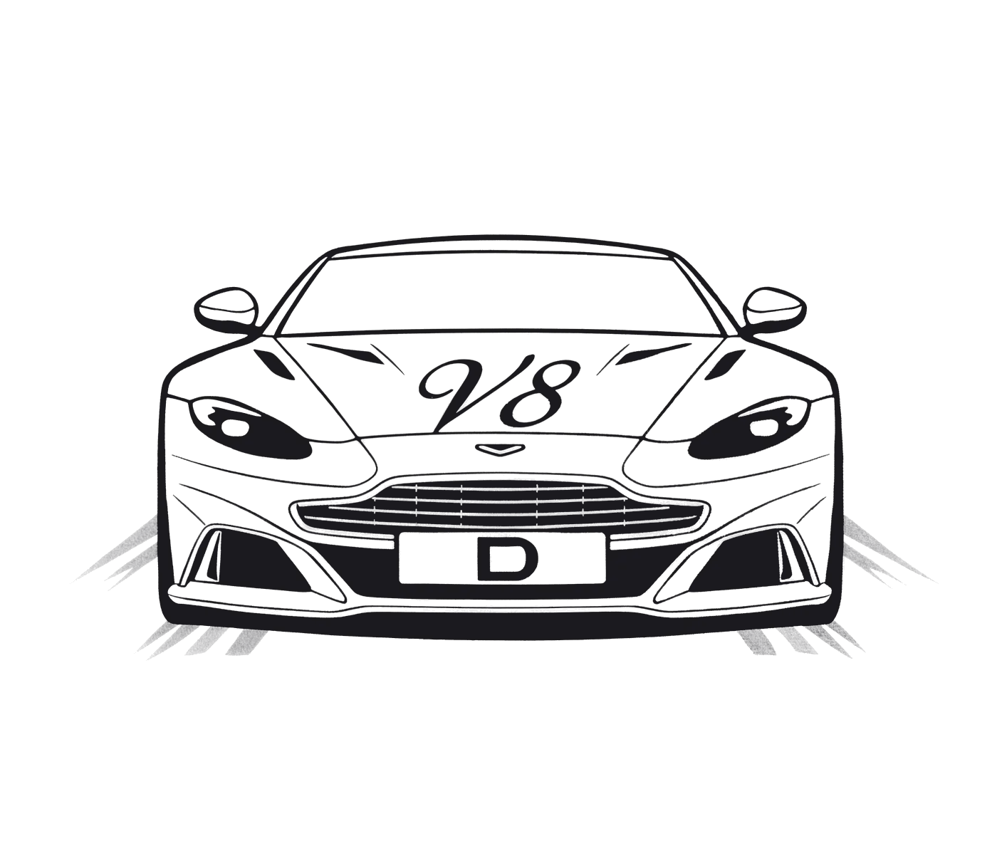 V8 Global Communications — line-art sports car brand mark